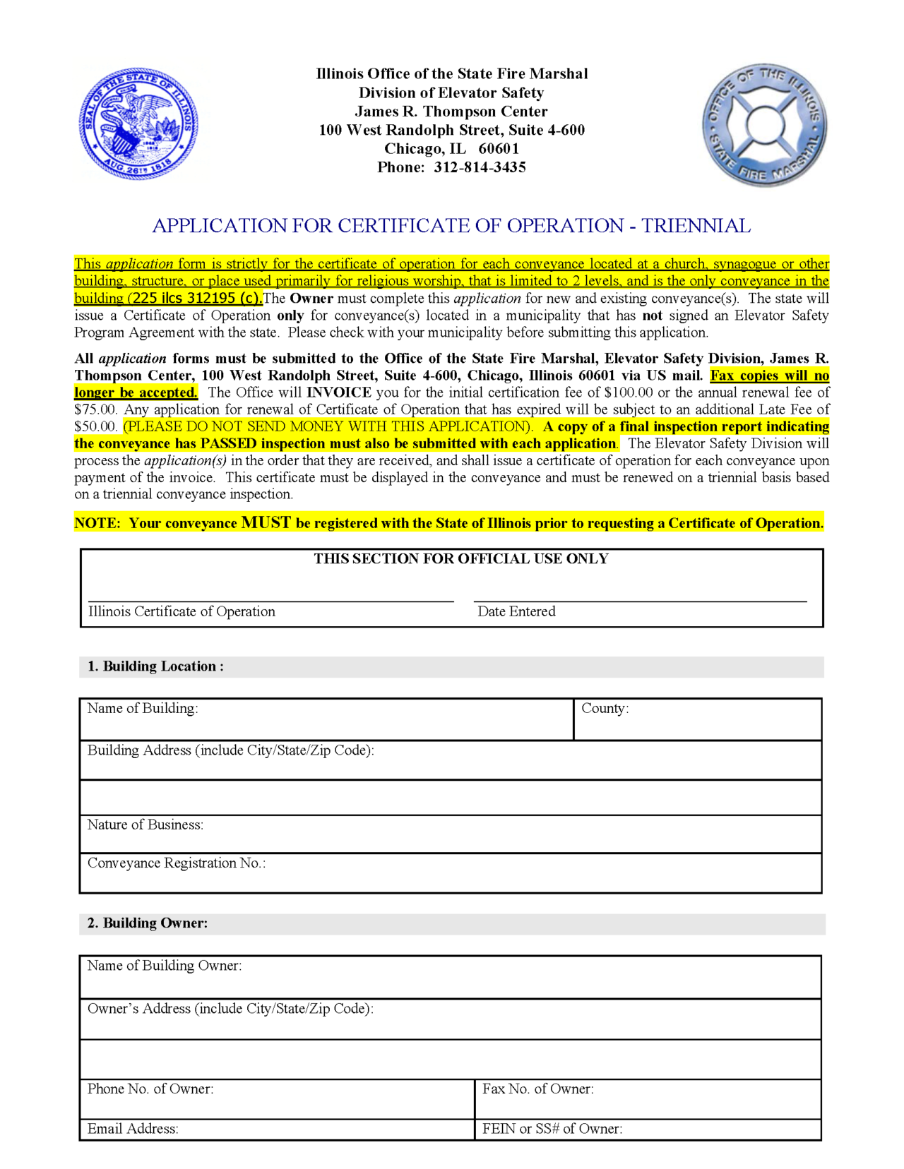 Illinois Application For Certificate Of Operation Triennial Illinois Application For Certificate Of Operation Triennial